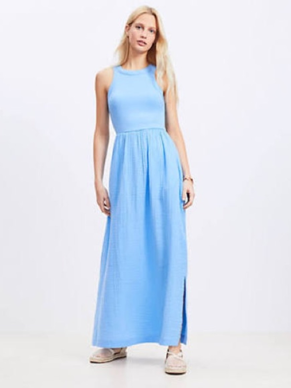 Loft Beach Triple Cloth Sleeveless Maxi Pocket Dress in Clarion Blue size M